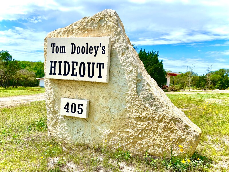 Tom Dooley’s Hideout limestone property sign